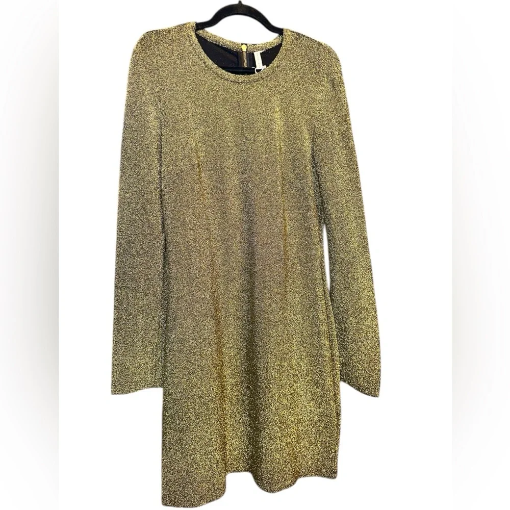 & Other Stories Metallic Gold Long-Sleeve Dress. 36” Bust w/ Stretch 36” Length - Picture 1 of 6
